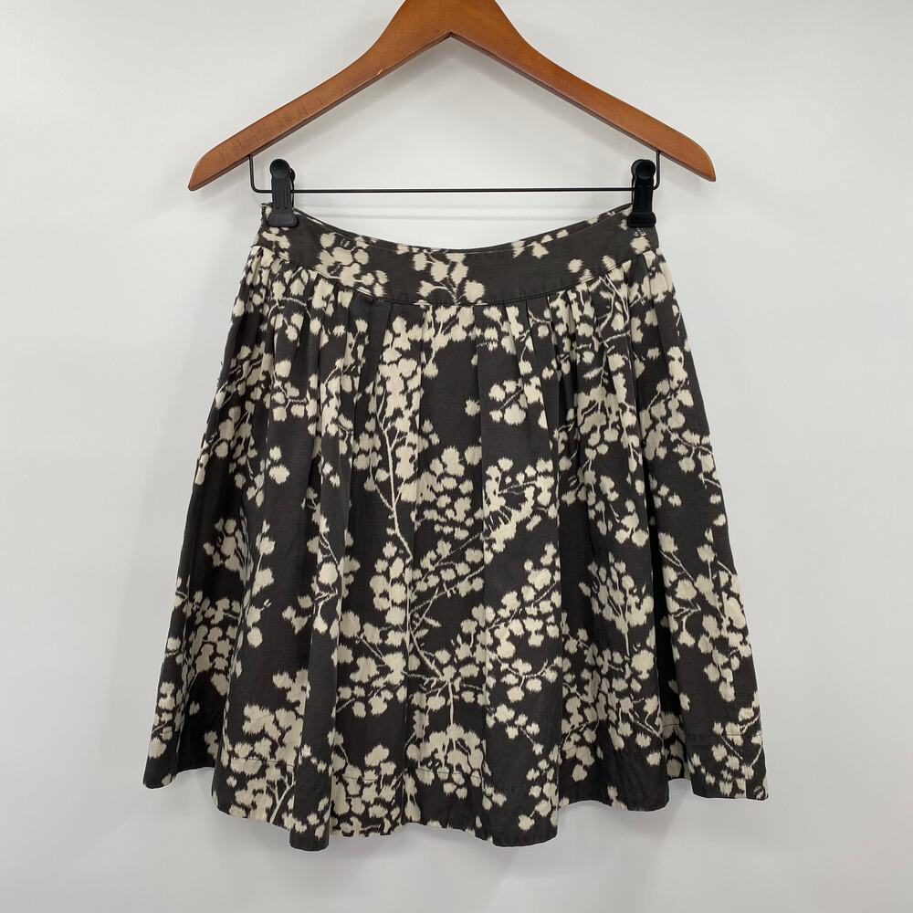 Anthropologie Moulinette Souers Pleated Fit & Flare Mini Skirt Silk Gray White 2